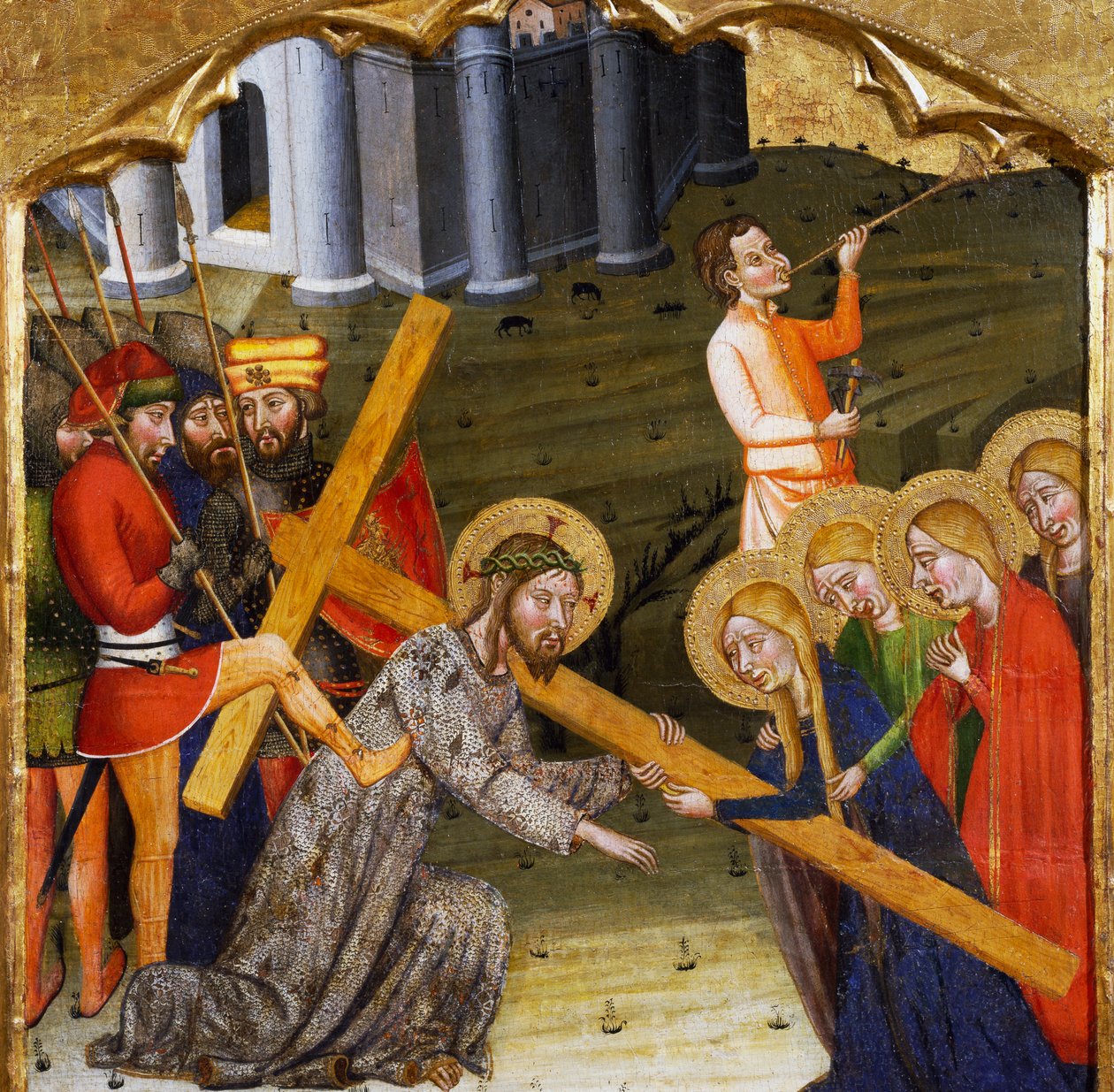 Ježíš nesoucí kříž od Mistra z Rubia (14. století), predela oltářního obrazu z kostela Santa Maria, Rubio, malba na dřevě. od Master of Rubió