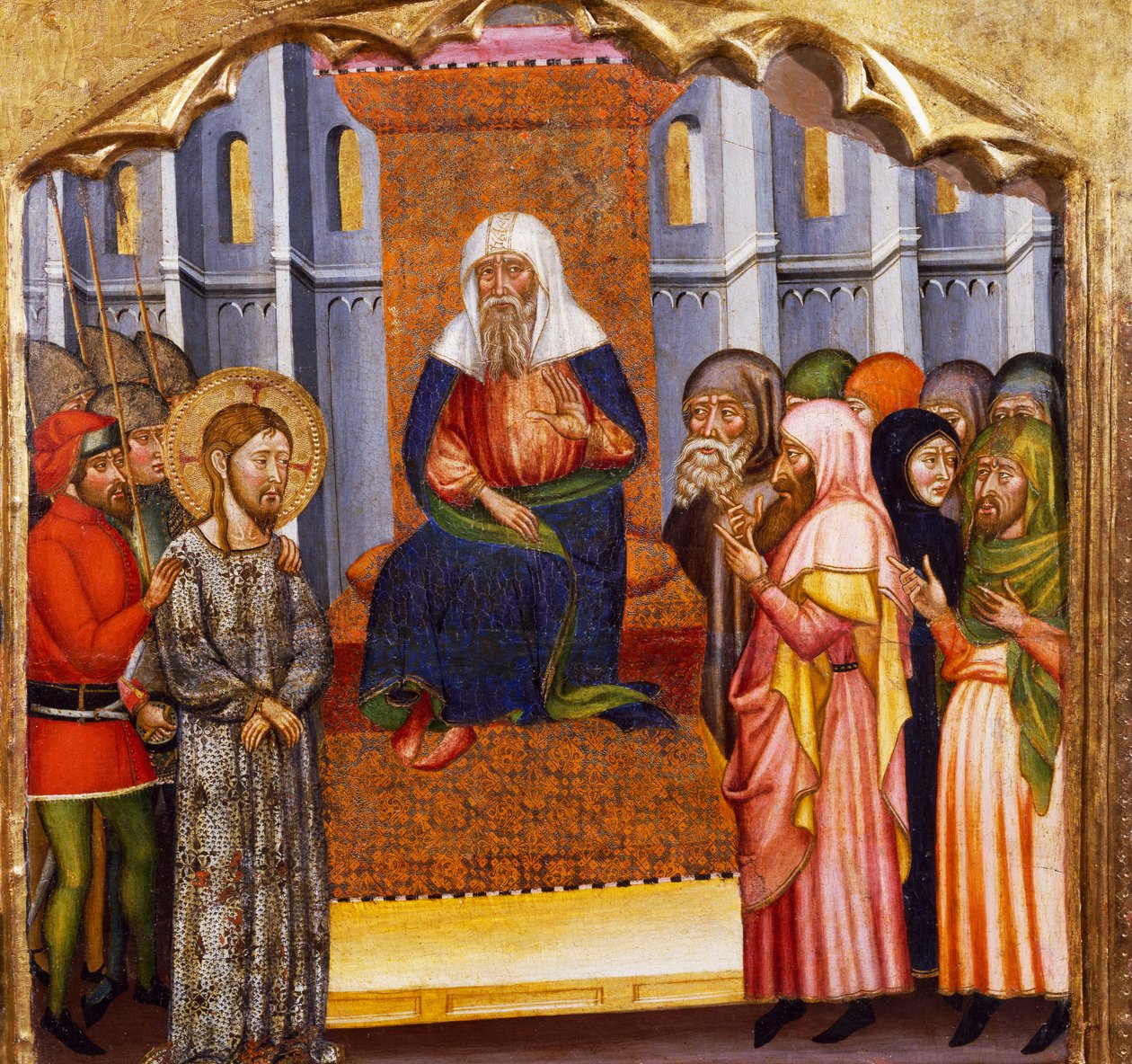 Proces s Ježíšem od Mistra z Rubia (14. století), predela oltářního obrazu z kostela Santa Maria, Rubio, malba na dřevě. od Master of Rubió