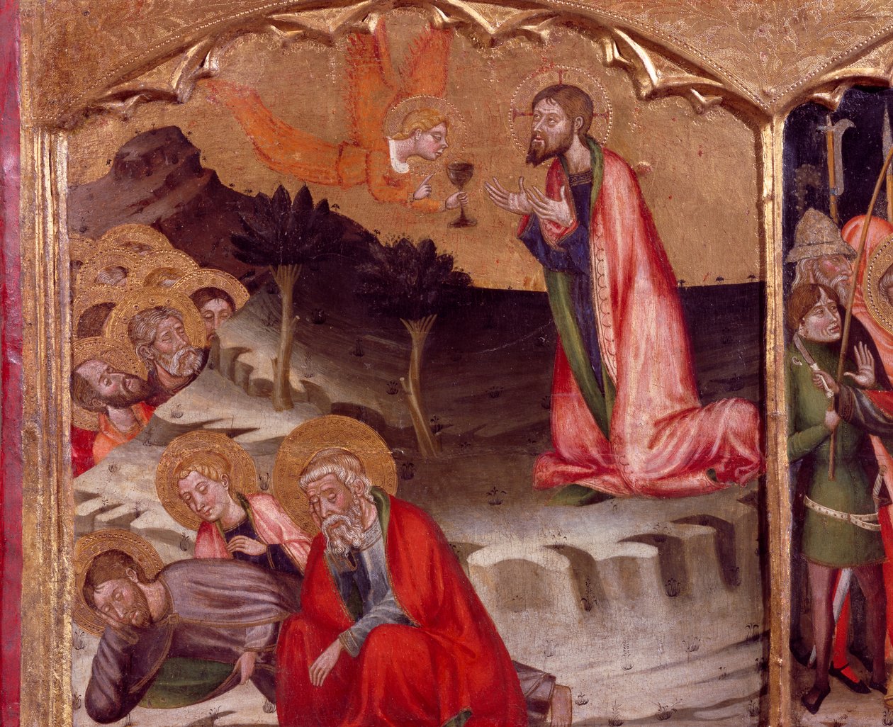 Kristus v zahradě Olivetské, anděl drží přijímání, od Mistra z Rubia (14. století), predela oltářního obrazu z kostela Santa Maria, Rubio, malba na dřevě. od Master of Rubió
