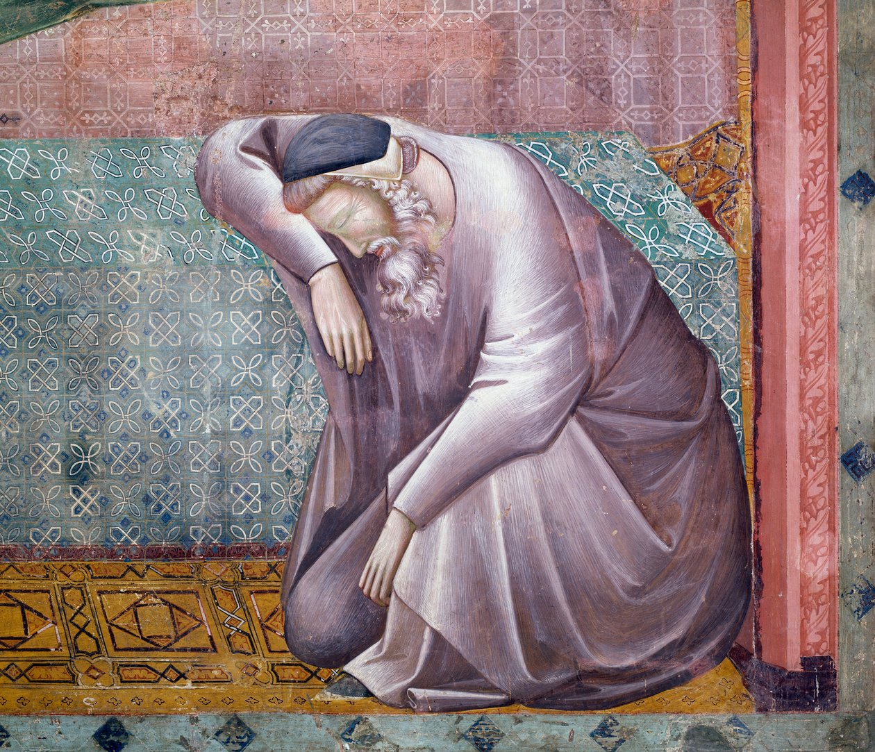 Příběhy svatého Františka, detail zjevení Řehořovi IX., freska Mistra svaté Cecílie (13.-14. století), Horní kostel, Papežská bazilika svatého Františka z Assisi (Seznam světového dědictví UNESCO, 2000), Assisi, Umbrie, Itálie od Master of Saint Cecilia
