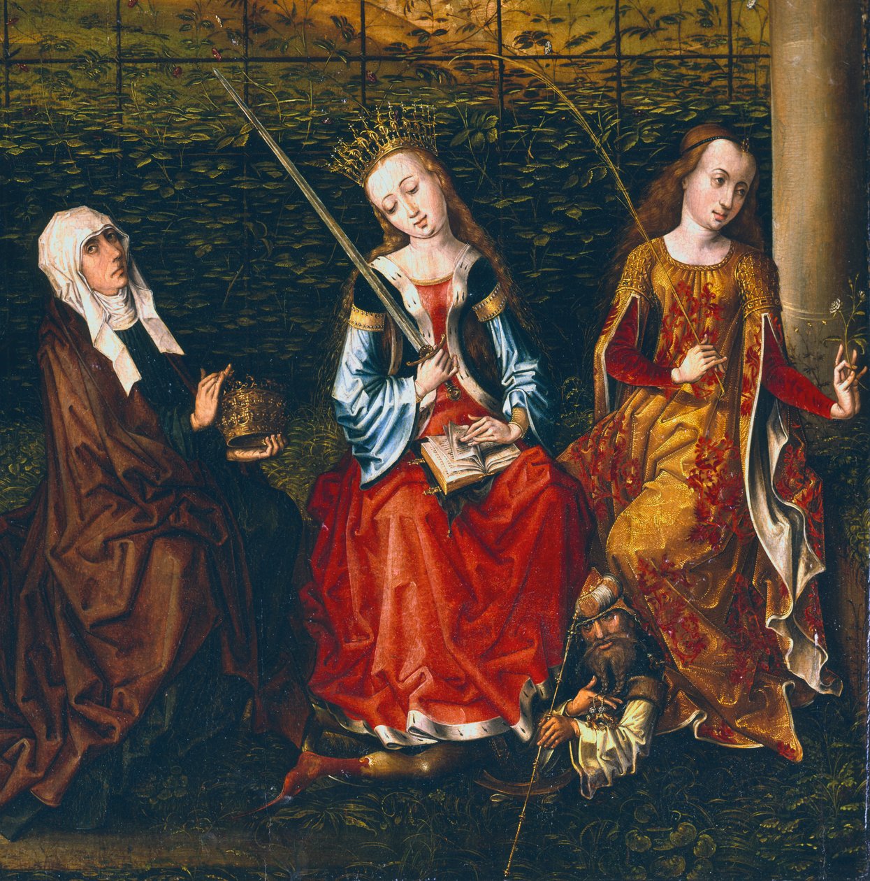 Svatá Alžběta Uherská, Svatá Kateřina Alexandrijská a Svatá Rozálie Padovská, 1470-1500 od Master of Saint Gudule