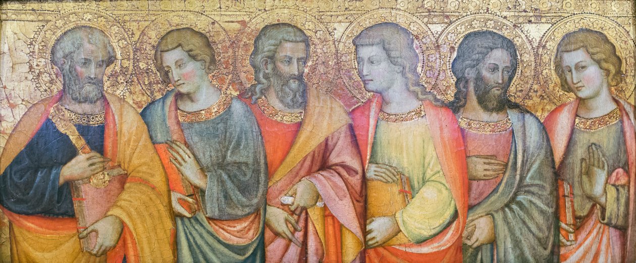 Apoštolové, Petr, Jan, Ondřej, Filip?, Šimon?, Tomáš?, Maestro di san Davino (olej na desce), přelom 15. století (olej na desce) od Master of San Davino