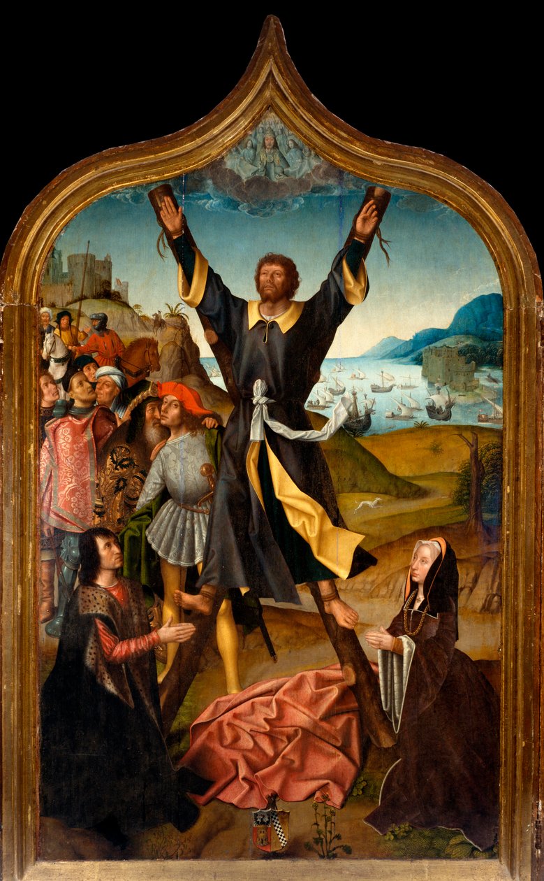Tryptic: “”mučednictví svatého André”” Malba od mistra San Lorenza. Farnost San Lorenzo della Costa, Santa Margherita Ligure (Janov) od Master of San Lorenzo
