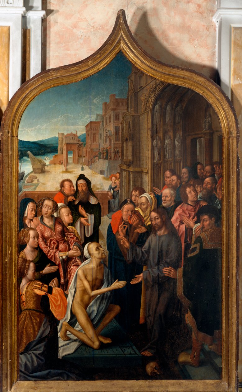 Tryptic: “”vzkříšení Lazara””” Obraz mistra San Lorenza. Farnost San Lorenzo della Costa, Santa Margherita Ligure (Janov) od Master of San Lorenzo