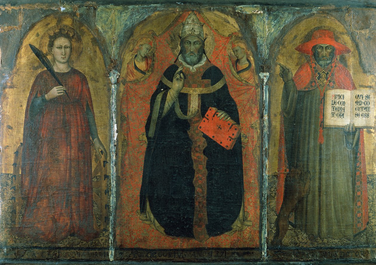 Svatý Řehoř Veliký se svatými Kateřinou a Jeronýmem (tempera na desce) od Master of San Martino of Mensola