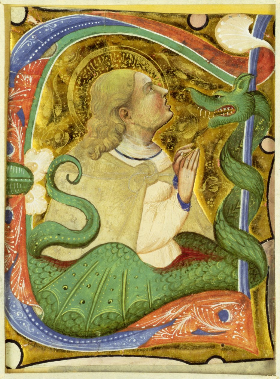 Historizovaná iniciála "C" s vyobrazením svaté Markéty od Master of San Michele of Murano