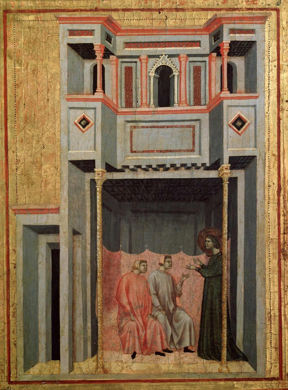 Cyklus života svaté Cecílie Detail: Cecilia a Valerianus převádějící Tiburtia - oltářní obraz, kolem 1290-1320 od Master of St. Cecilia