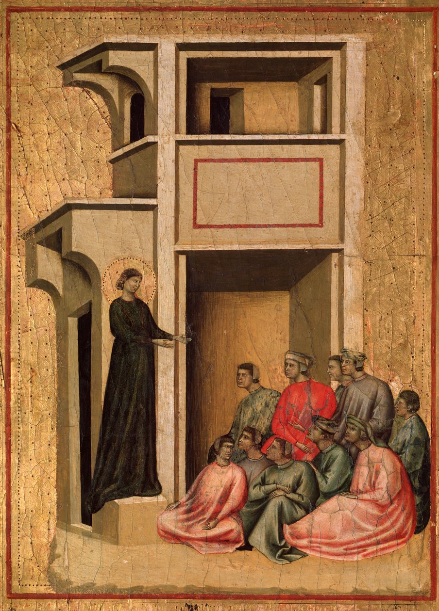Svatá Cecílie a příběh jejího života Detail: Svatá Cecílie obracející vojáky - oltářní obraz, cca 1290-1320 od Master of St. Cecilia