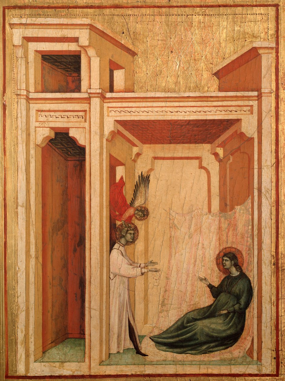 Svatá Cecílie a příběh jejího života Detail: Anděl přináší květiny Valerianovi - oltářní obraz, cca 1290-1320 od Master of St. Cecilia