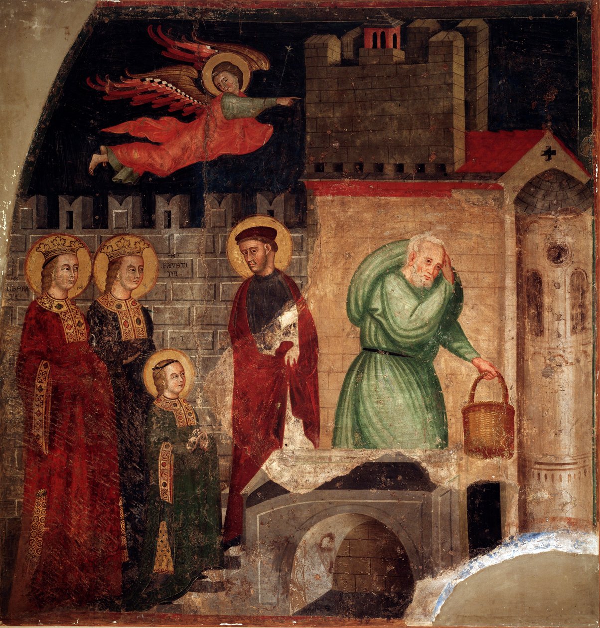 Svatá Faustina a Osvobodit najdou útočiště v domě v Como (detail) (Fresco od Master of St Margaret