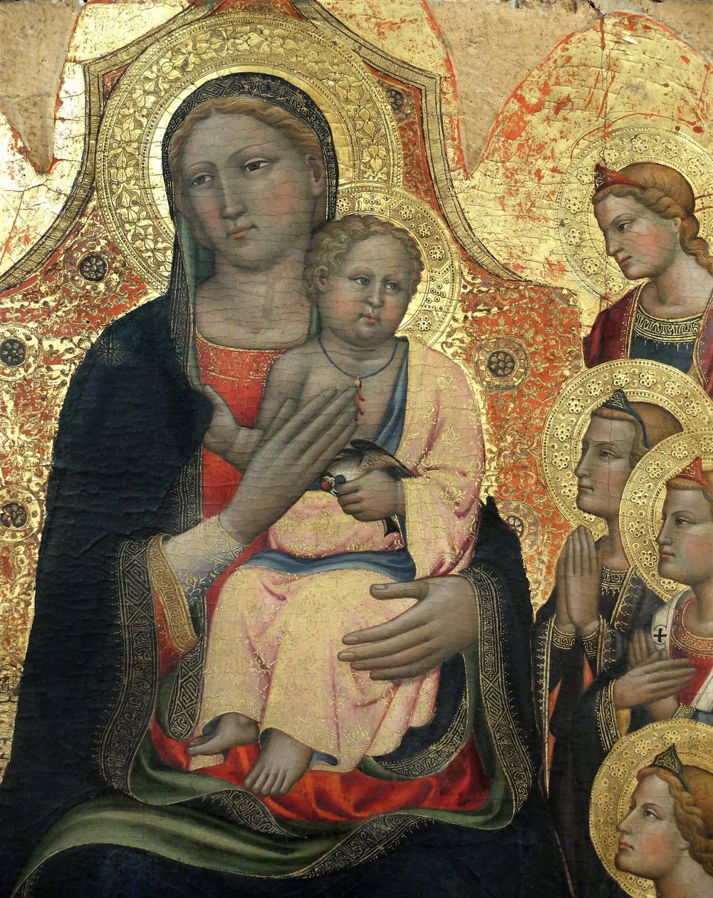 Panna s dítětem obklopená 8 anděly, detail (malba) od Master of St. Verdiana