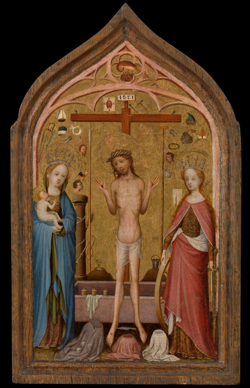 Muž bolesti s Madonou a svatou Kateřinou Alexandrijskou (tempera na panelu) od Master of St. Veronica