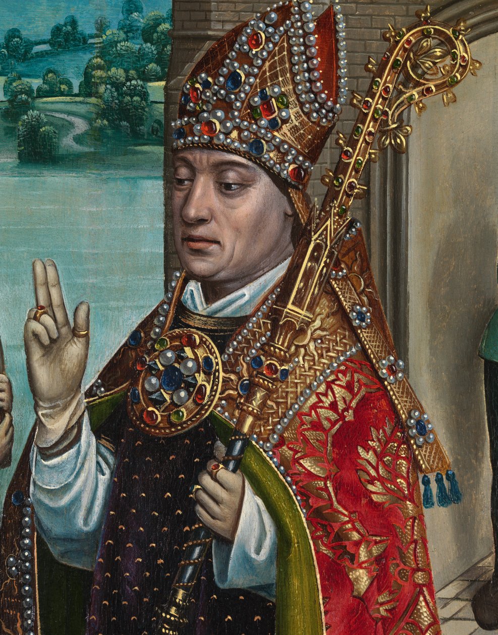 Detail zázraku obilí, z oltářního obrazu sv. Mikuláše, kolem 1486-93 (olej na desce) od Master of The Legend of St. Lucy