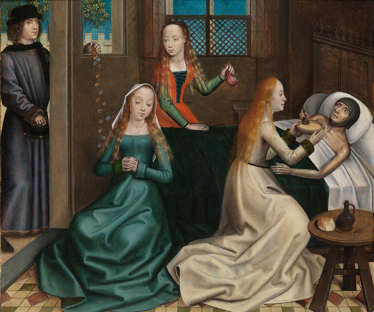 Charita svatého Mikuláše, z oltářního obrazu svatého Mikuláše, kolem 1486-93 (olej na desce) od Master of The Legend of St. Lucy