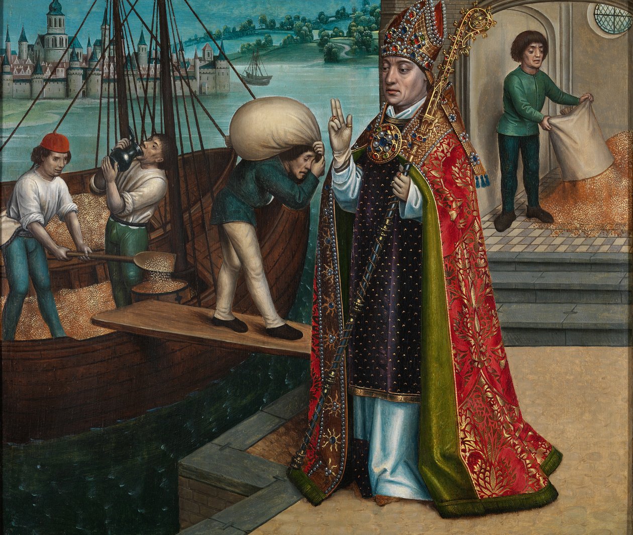 Zázrak obilí, z oltářního obrazu sv. Mikuláše, kolem 1486-93 (olej na desce) od Master of The Legend of St. Lucy