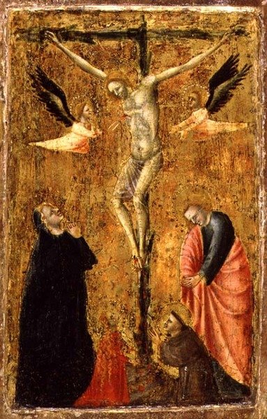 PD.8-1955 Ukřižování s Pannou a SS. Jan Evangelista, František z Assisi a Marie Magdalena, kolem 1345 (tempera na panelu) od Master of Verrucchio
