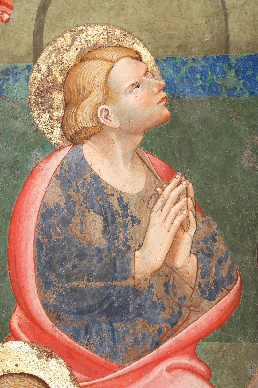 "Letnice", Detail s modlícím se světcem, kolem 1420 (freska) od Master of Vignola