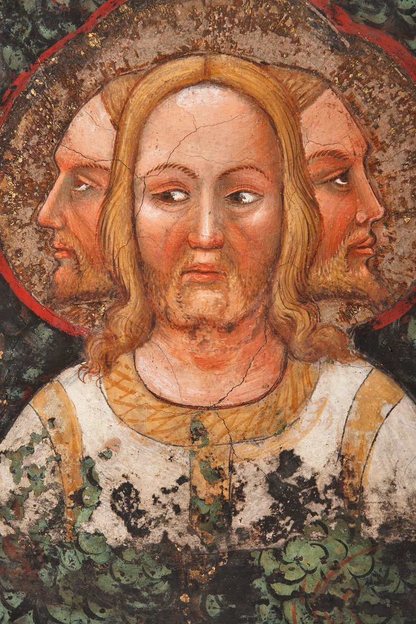 "Trojice se třemi tvářemi a Strom života", Detail, cca 1420 (freska) od Master of Vignola