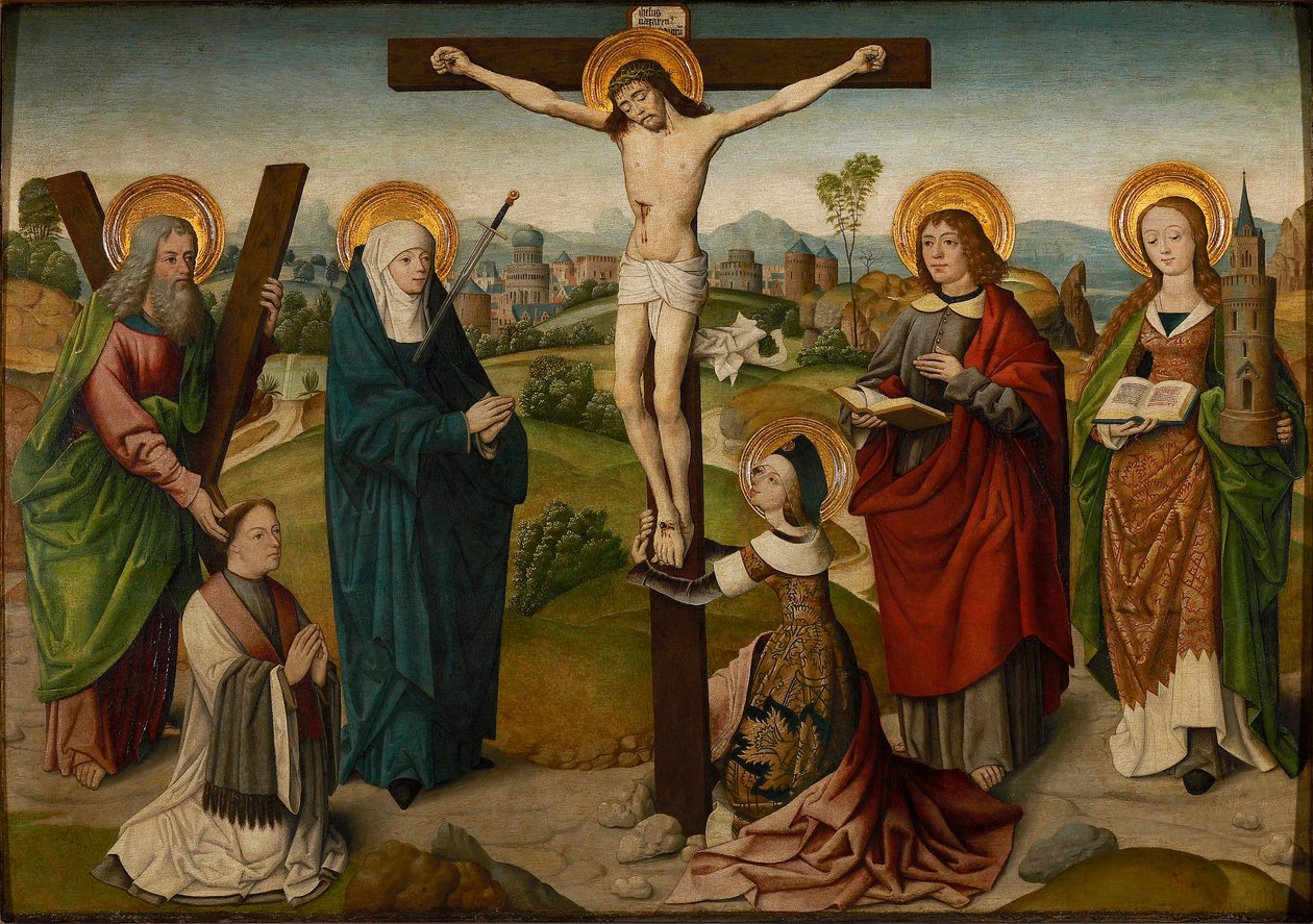Ukřižování se svatými a donátory, c.1490-1495. od Master of the Aachen Cabinet Doors