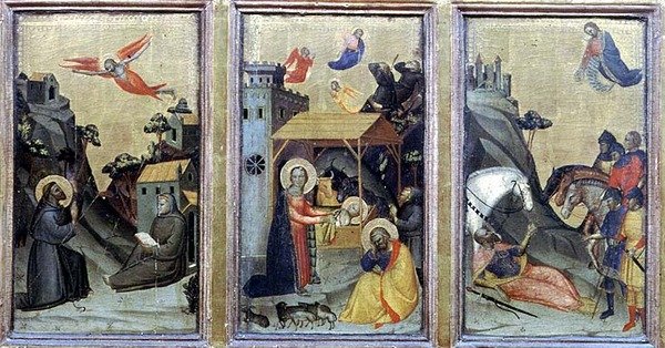 Stigmata sv. Františka, Narození a Obrácení sv. Pavla (tempera na panelu) od Master of the Accademia Misericordia