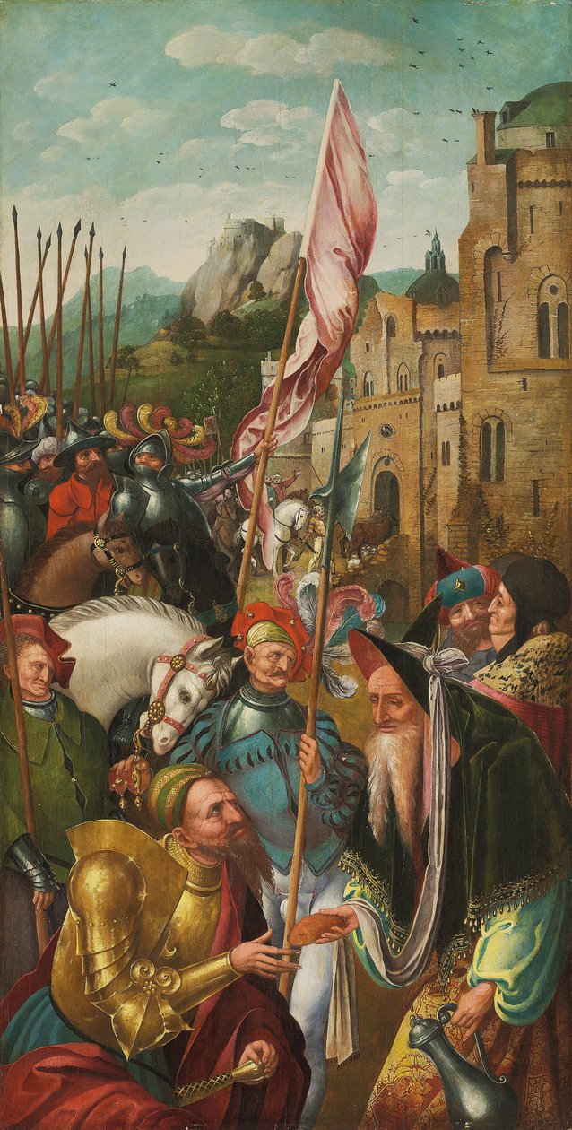 Křídlo oltářního obrazu: Setkání Abrahama a Melchisedeka od Master of the Antwerp Adoration