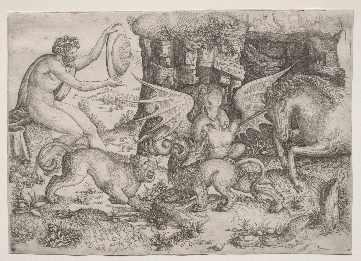 Alegorické téma: Boj zvířat, c. 1515-1520. od Master of the Beheading of St.