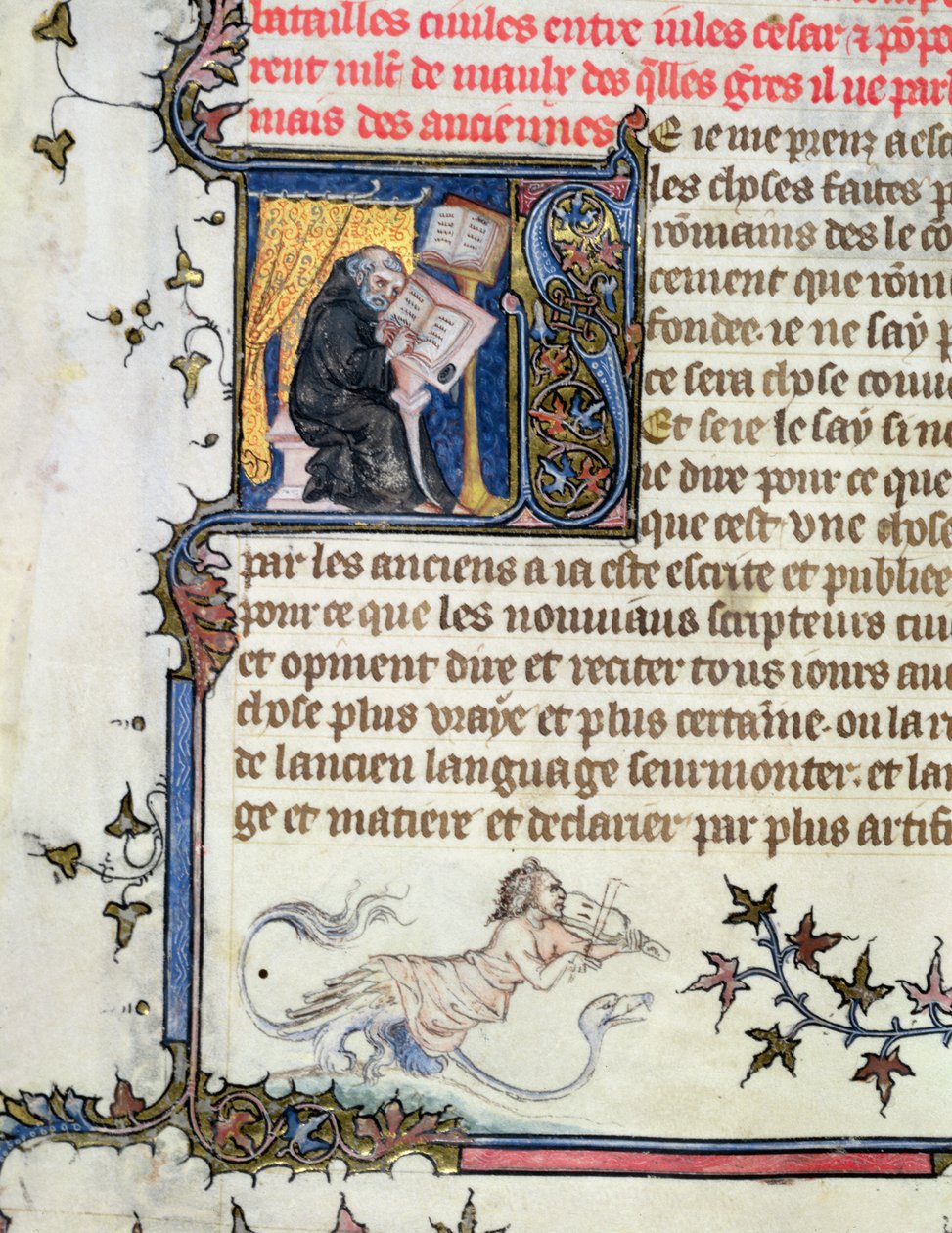 Ms 777 Monk kopírující rukopis z Historie Říma od Liviho (59 př. n. l. – 17 n. l.) kolem roku 1370 od Master of the Boqueteaux