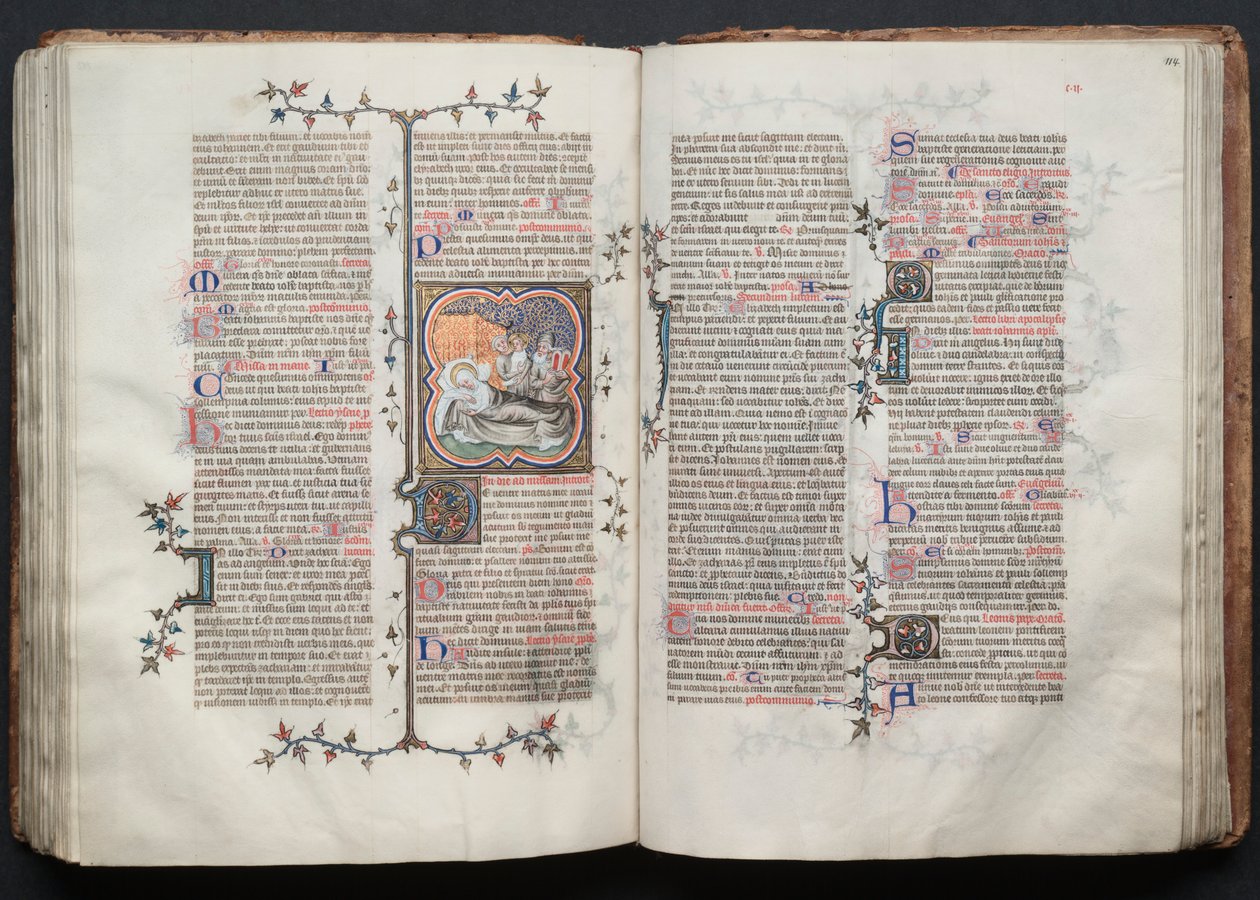 Gothajský misál: Fol. 113v, Narození Jana Křtitele, c. 1375. od Master of the Boqueteaux