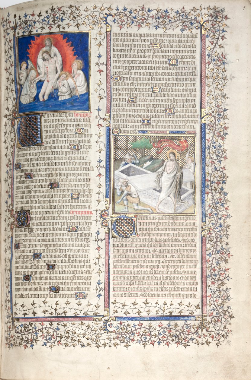 Gothajský misál: Fol. 1r, Trojice a vzkříšení, c. 1375. od Master of the Boqueteaux