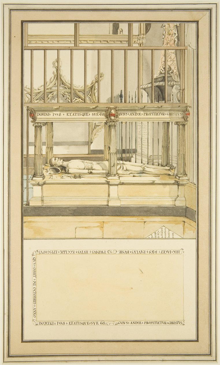 Hrob biskupa Paula Bushe, v Bristolské katedrále, kolem roku 1799 (akvarel na papíře) od Master of the Bristol Church Monuments