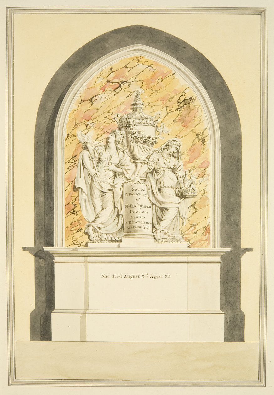 Hrob paní Elizabeth Draper, zemřel 1835, v Bristolské katedrále (akvarel na papíře) od Master of the Bristol Church Monuments