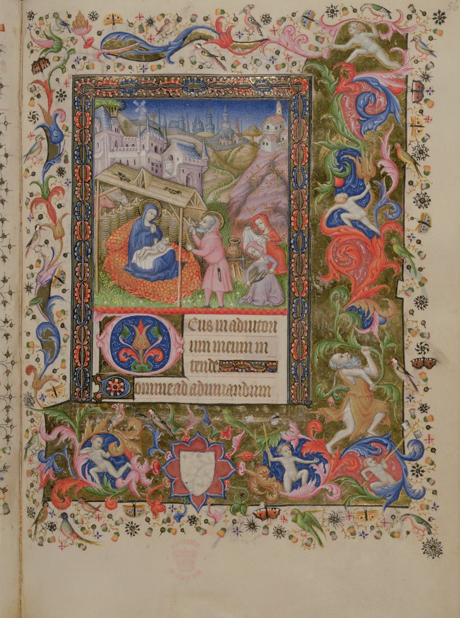 Přidejte 29433 f.56 Narození Páně, z Knihy hodin, kolem 1407 (vellum) (viz také 16338 & 16339) od Master of the Brussels Initials