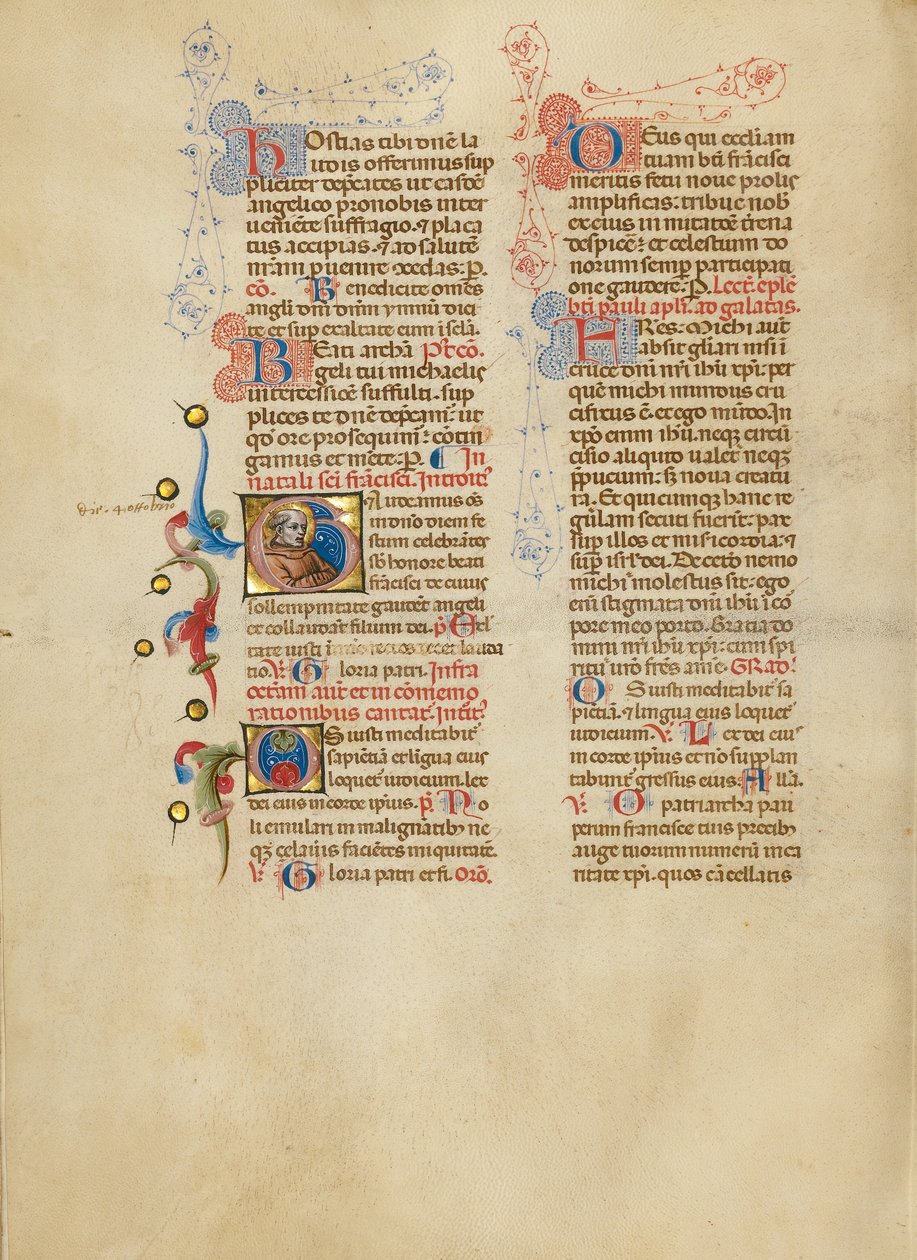 Počáteční písmeno G: Saint Francis od Master of the Brussels Initials