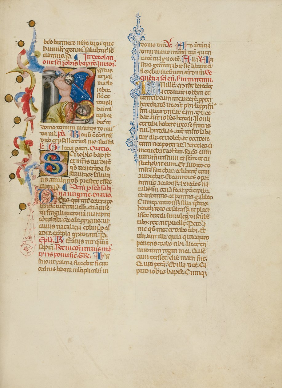 Iniciála J: Stětí svatého Jana Křtitele od Master of the Brussels Initials