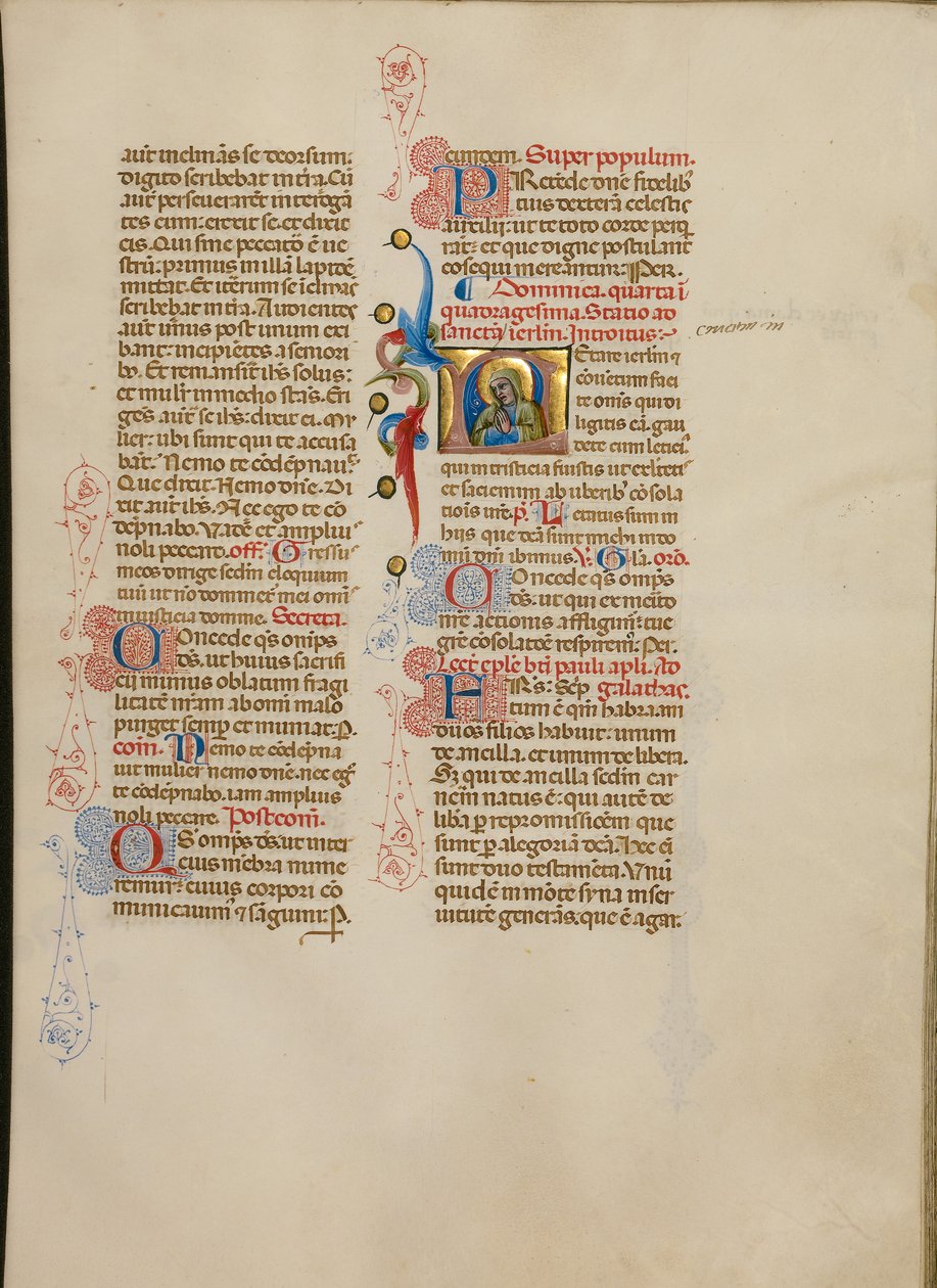 Iniciála L: Panna Maria v modlitbě od Master of the Brussels Initials