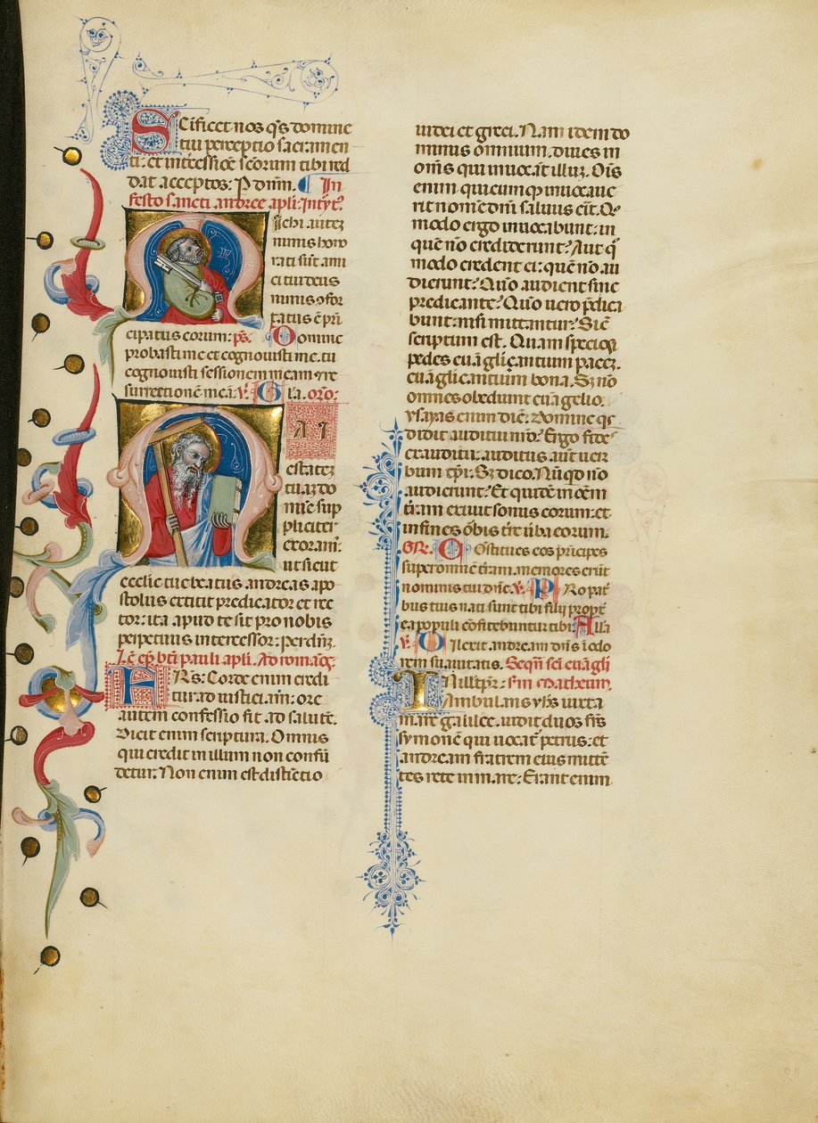 Iniciála M: Svatý Petr; Iniciála M: Svatý Ondřej od Master of the Brussels Initials