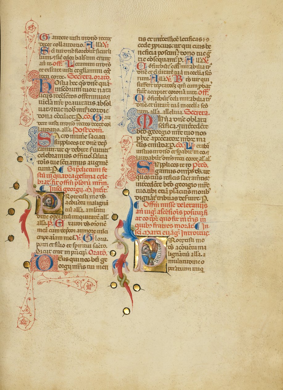 Iniciála P: Saint George; Iniciála P: Saint Mark od Master of the Brussels Initials