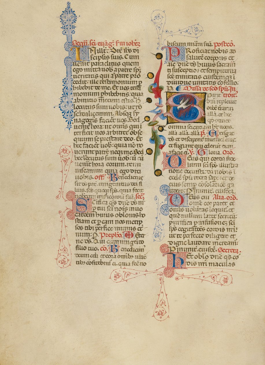 Počáteční S: Holubice Ducha svatého od Master of the Brussels Initials