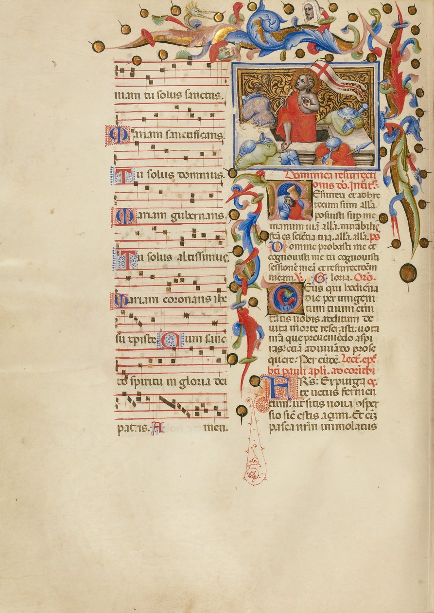 Vzkříšení; Initial R: Spící voják od Master of the Brussels Initials