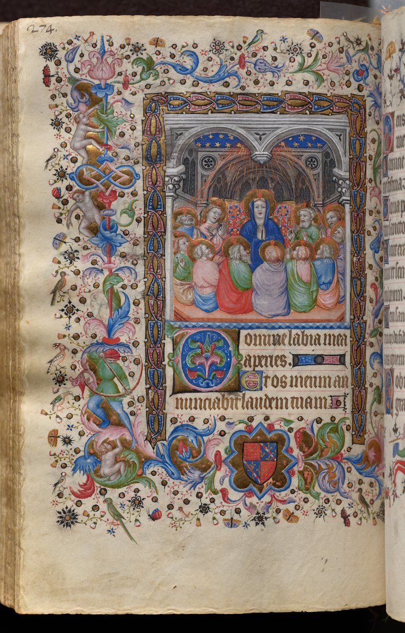 Hodiny Karla Šlechetného, navarrského krále (1361-1425): fol. 137v, Letnice od Master of the Brussels Initials and Associates