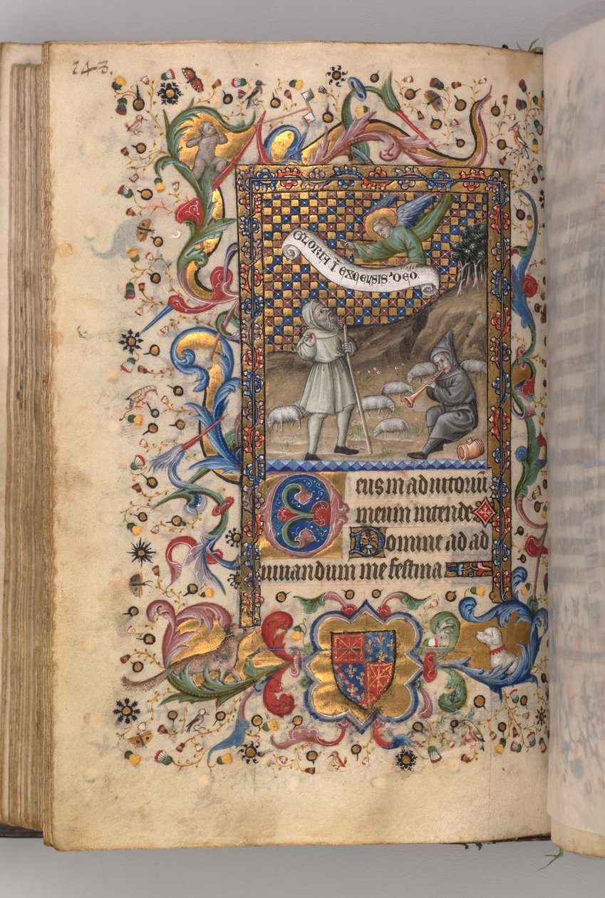 Hodiny Karla Vznešeného, krále Navarry 1361-1425: Zvěstování pastýřům...verso, c1 od Master of the Brussels Initials and Associates