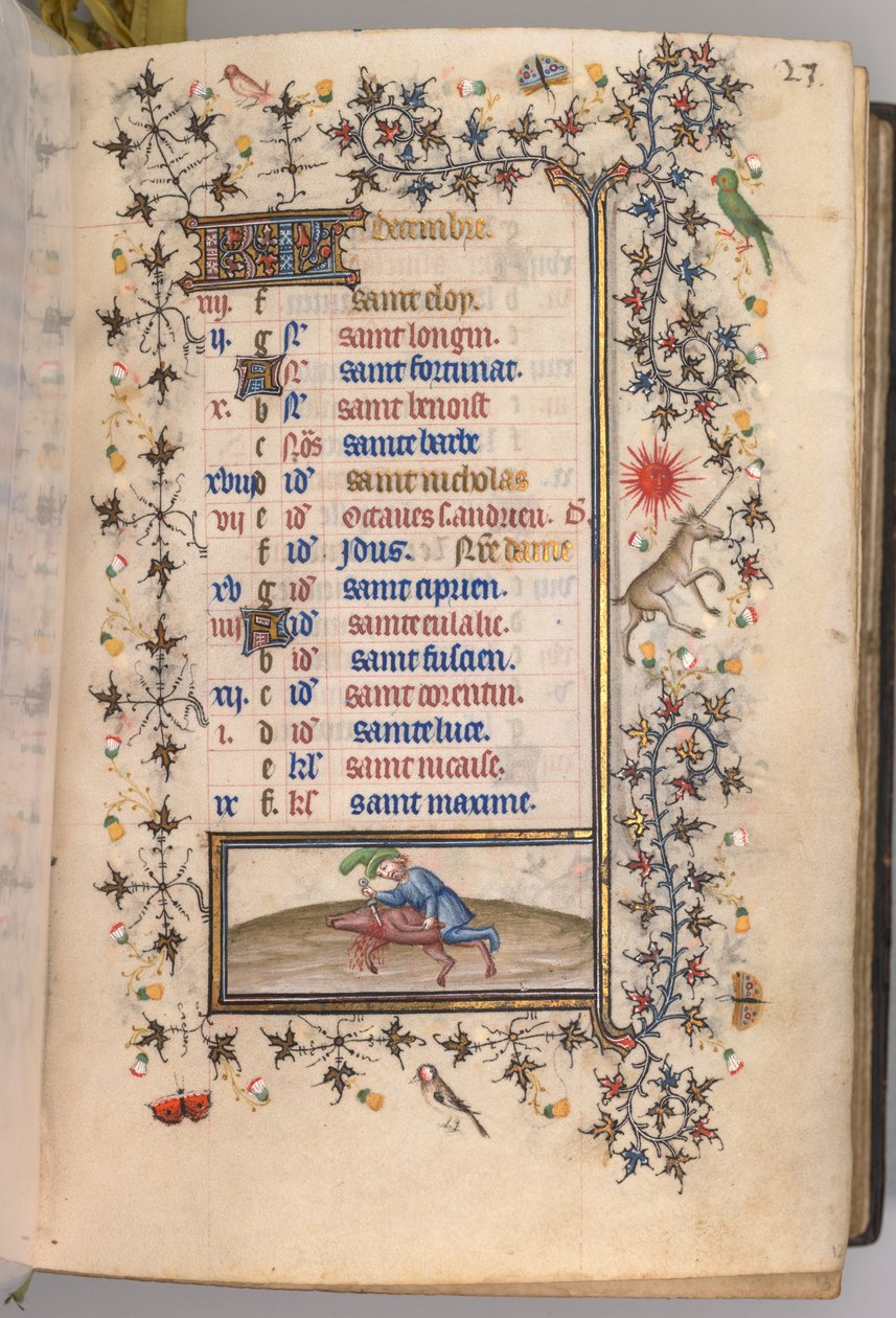 Hodiny Karla Vznešeného, krále navarrského 1361-1425: fol. 12r, prosinec, c. 1405. od Master of the Brussels Initials and Associates