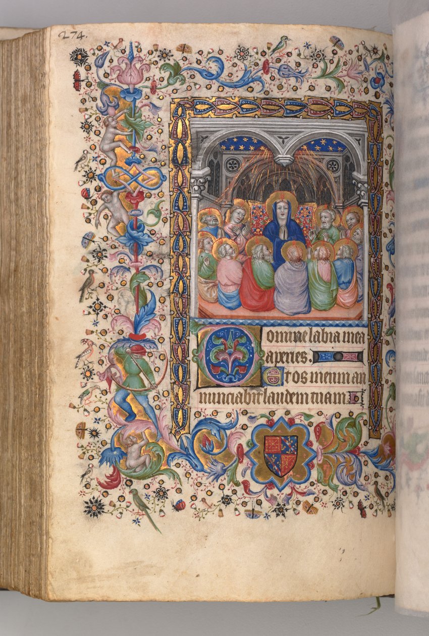Hodiny Karla Vznešeného, krále navarrského 1361-1425: fol. 137v, letnice, c. 1405. od Master of the Brussels Initials and Associates