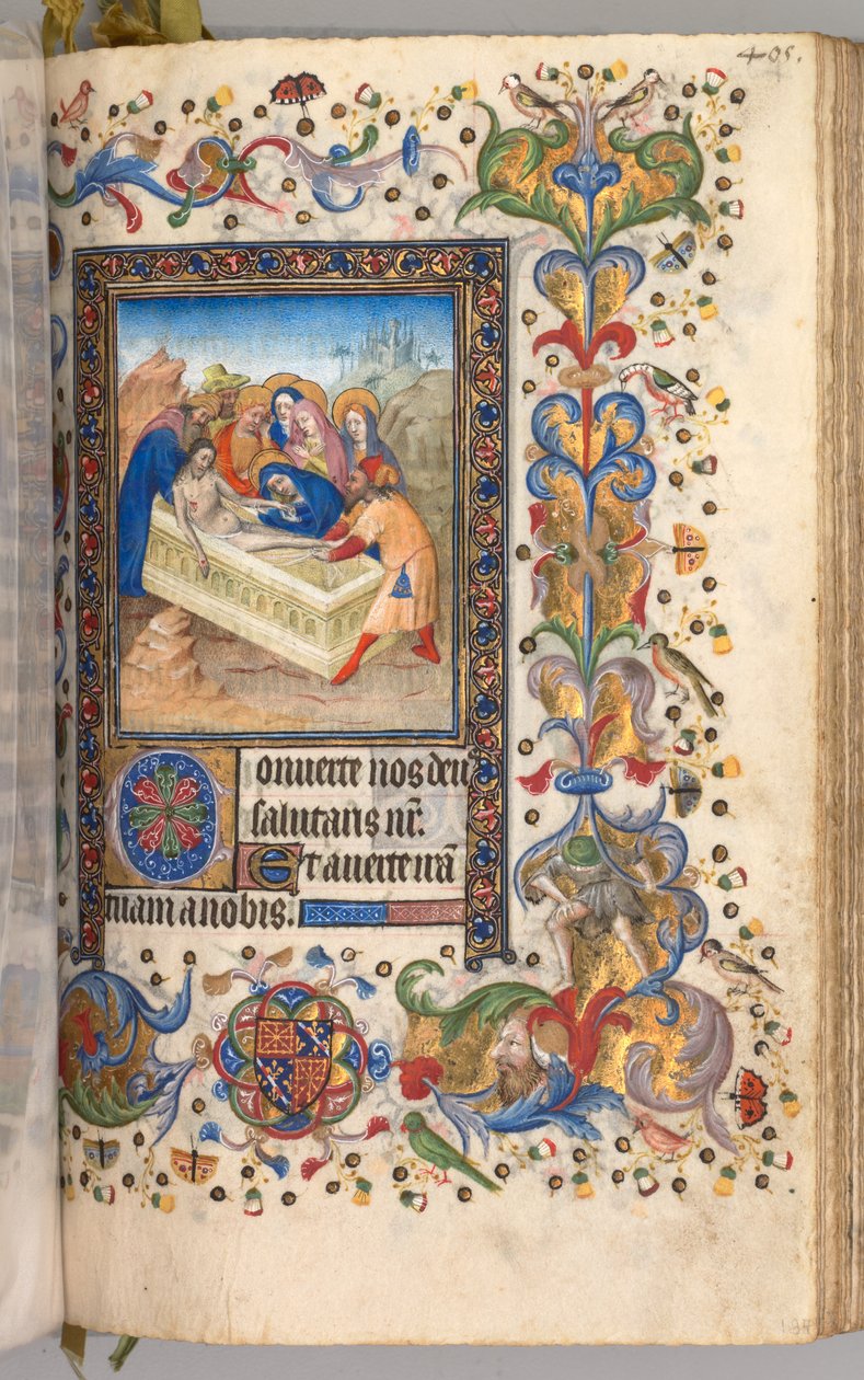 Hodiny Karla Vznešeného, krále navarrského 1361-1425: fol. 197r, Pohřeb Krista, c. 1405. od Master of the Brussels Initials and Associates