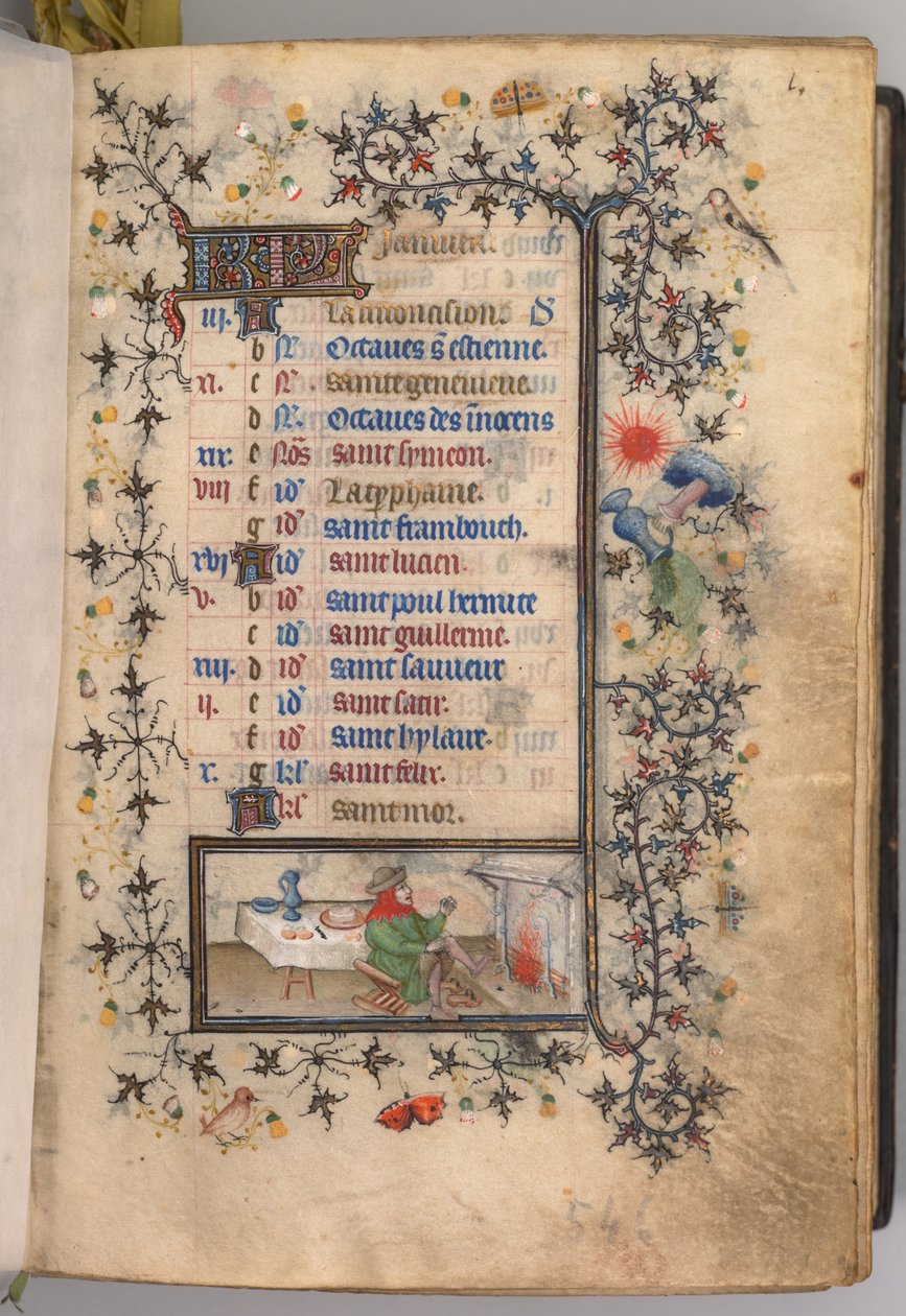 Hodiny Karla Vznešeného, krále navarrského 1361-1425: fol. 1r, leden, c. 1405. od Master of the Brussels Initials and Associates