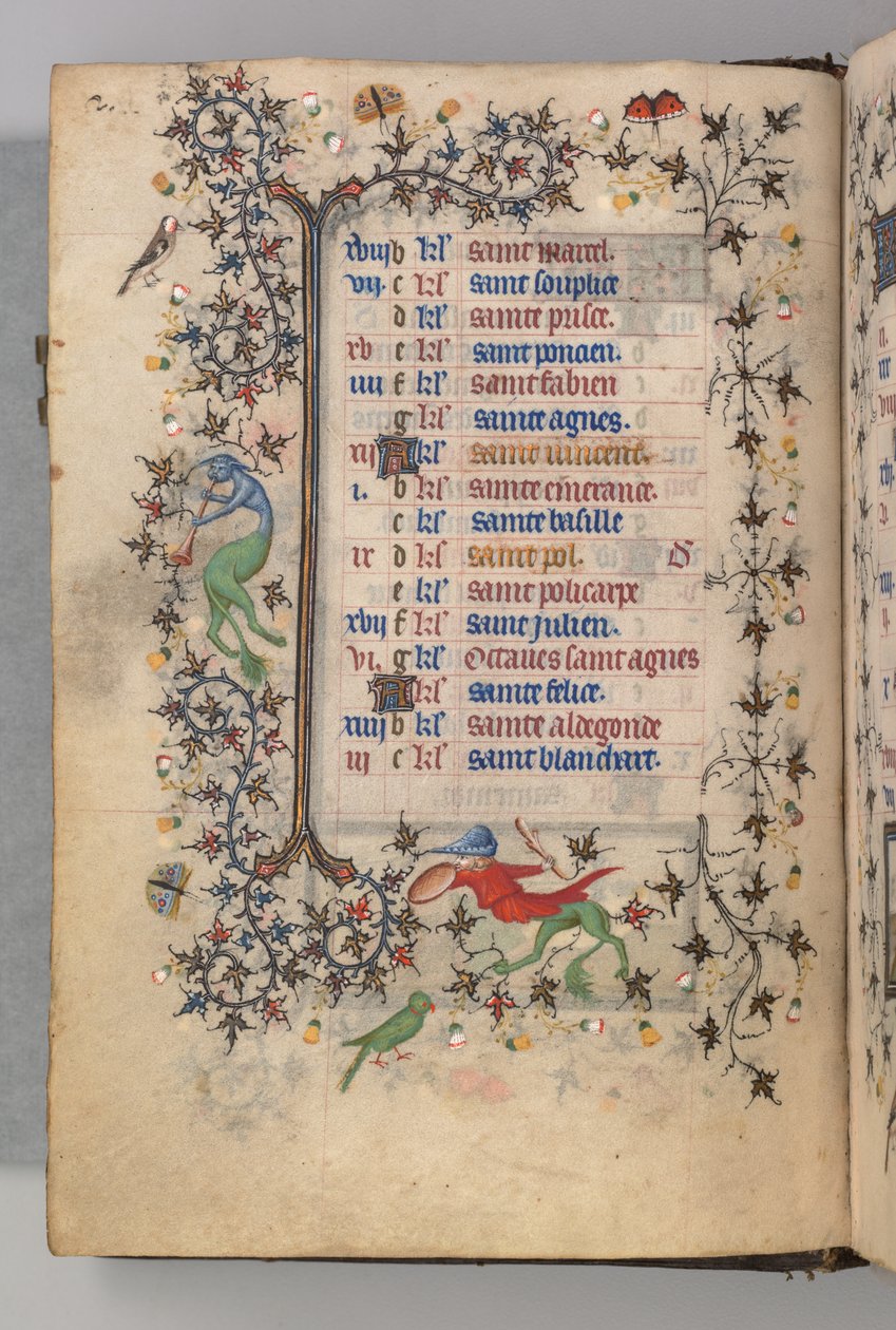 Hodiny Karla Vznešeného, krále navarrského 1361-1425: fol. 1v, leden, c. 1405. od Master of the Brussels Initials and Associates