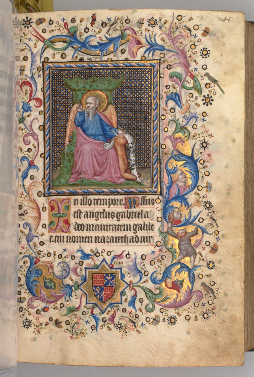 Hodiny Karla Vznešeného, krále navarrského 1361-1425: fol. 23r, sv.Lukáš,c. 1405. od Master of the Brussels Initials and Associates