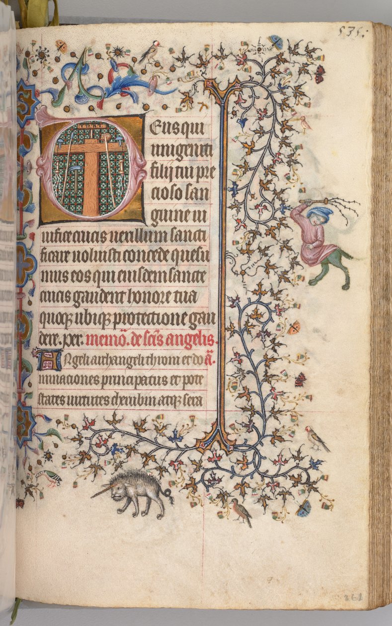 Hodiny Karla Vznešeného, krále navarrského 1361-1425: fol. 262r, Nástroje umučení, c. 1 od Master of the Brussels Initials and Associates