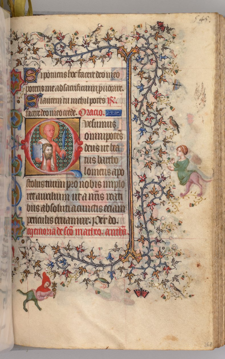Hodiny Karla Vznešeného, krále navarrského 1361-1425: fol. 267r, sv.Bartoloměj, k.ú. 1405. od Master of the Brussels Initials and Associates
