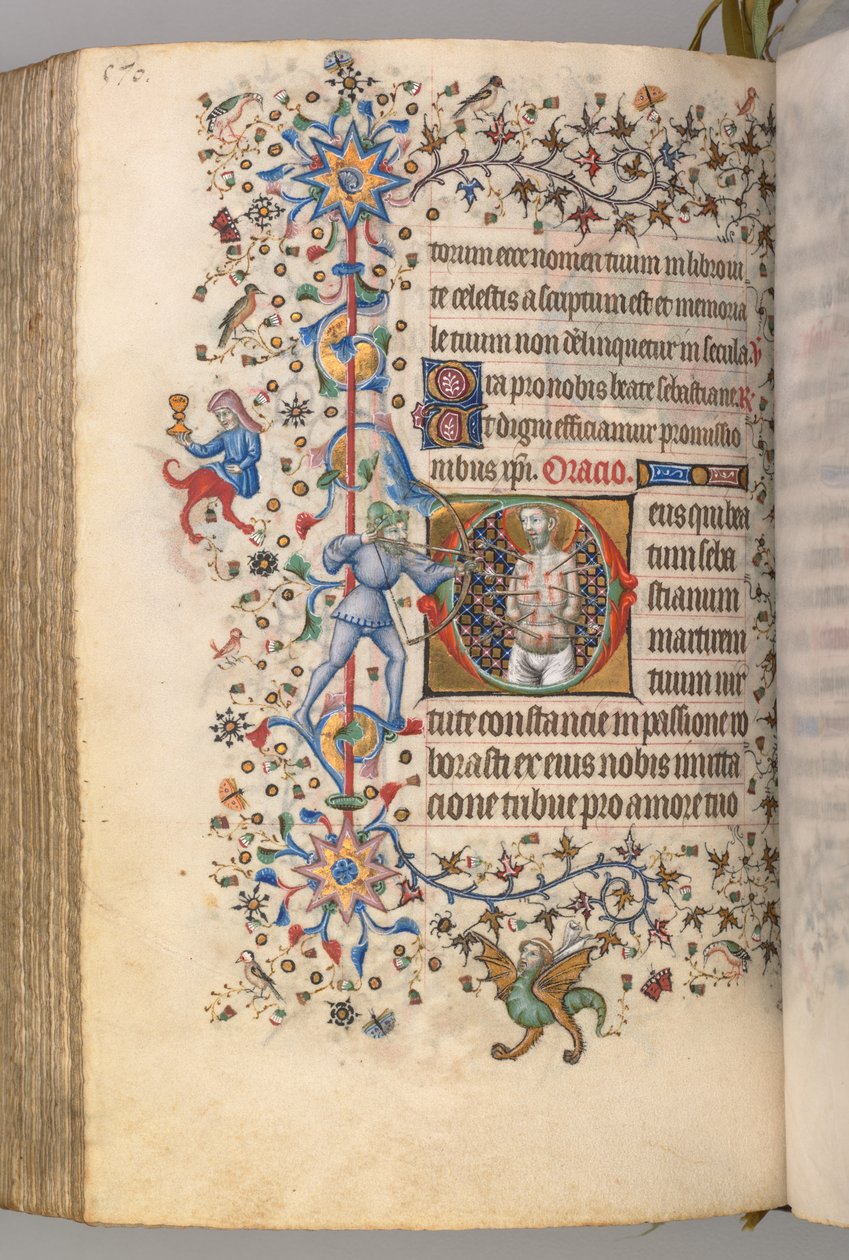 Hodiny Karla Vznešeného, krále navarrského 1361-1425, fol. 279v, sv. Šebestián, k.ú. 1405. od Master of the Brussels Initials and Associates
